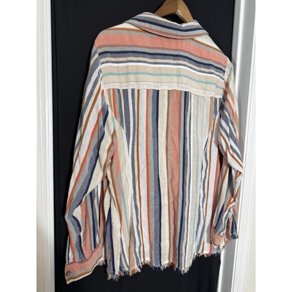 Karen Kane Womens Fringe-Hem Button Up Shirt, Multicolored plus 2x shacket boho - Picture 3 of 6
